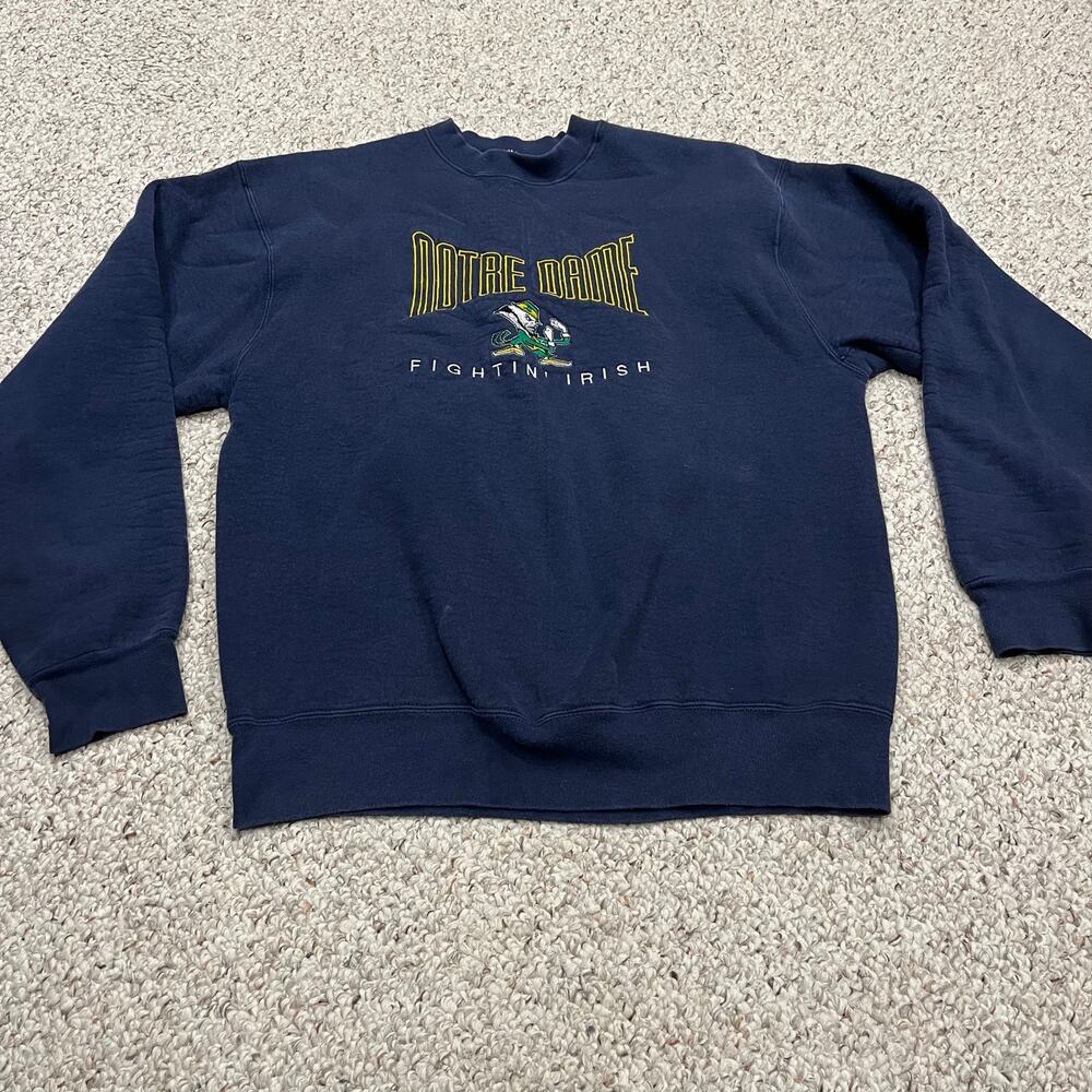 Vintage Notre Dame Crewneck Sweatshirt Embroidered Sz XL Navy Cozy Casual